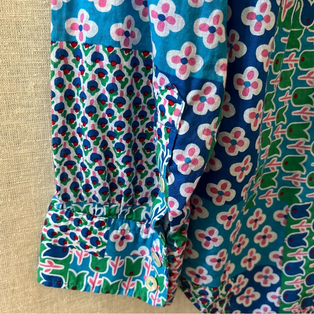 Talbots Classic Cotton Button Front Shirt Retro Multi Floral Tulip Print Top - Picture 7 of 10